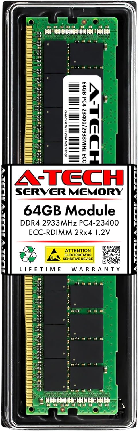 A-Tech 64GB DDR4 2933MHz PC4-23400 ECC Registered RDIMM server memory module in retail packaging